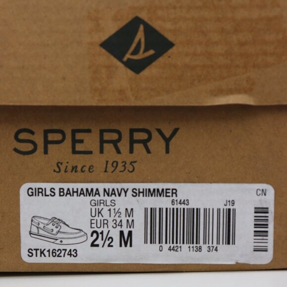 NWT Sperry Kids‎ Bahama Boat Shoe Slip On Loafer Metallic Glitter Navy Shimmer - Picture 3 of 8